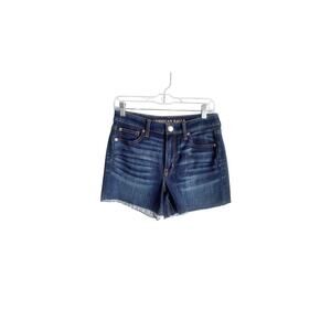 American Eagle AE Hi-Rise Shortie Jean Shorts Dark Wash Frayed Hem 8